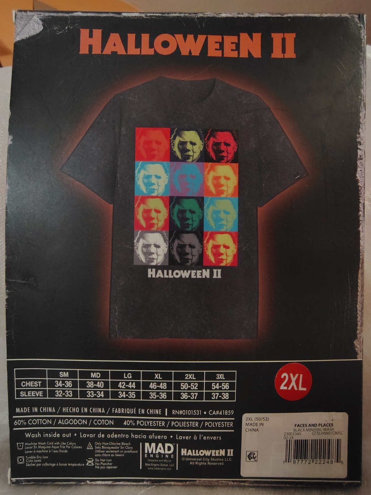 Halloween II Faces And Places Graphic T-Shirt Size 2XL 50/52 In Collector Box