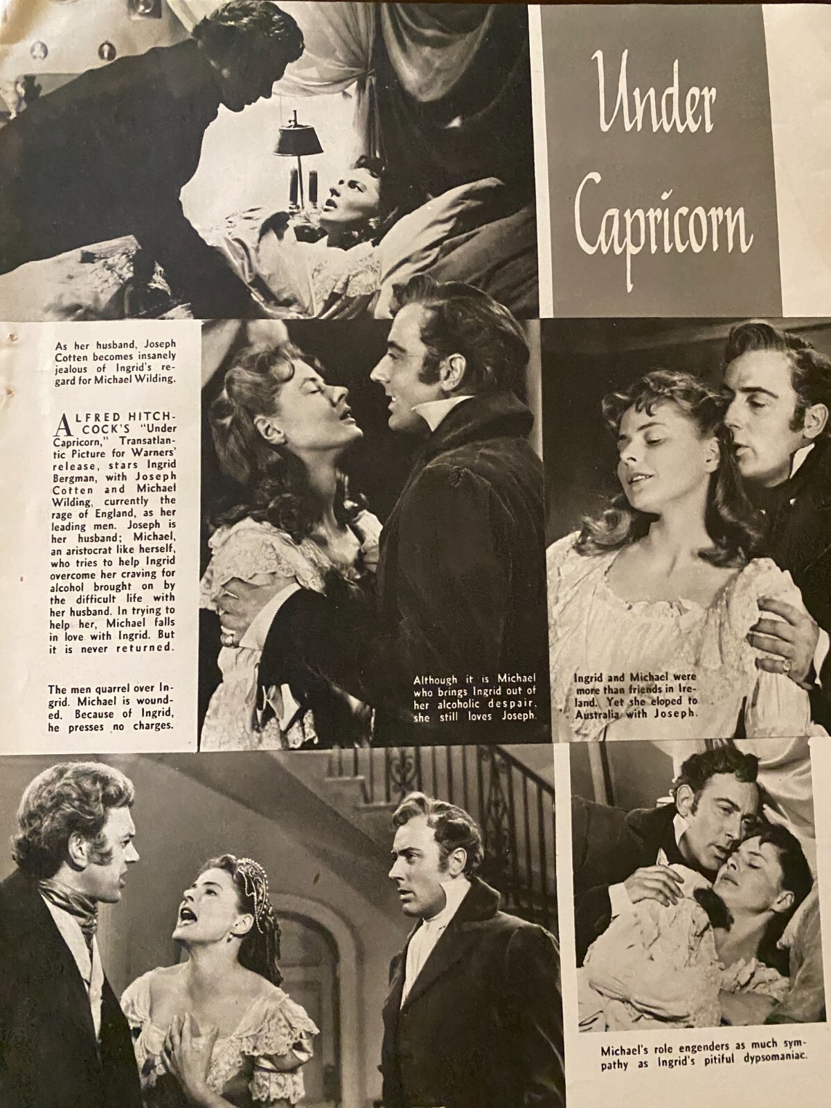 Under Capricorn, Alfred Hitchcock, Ingrid Bergman, Four Page Vintage Clipping