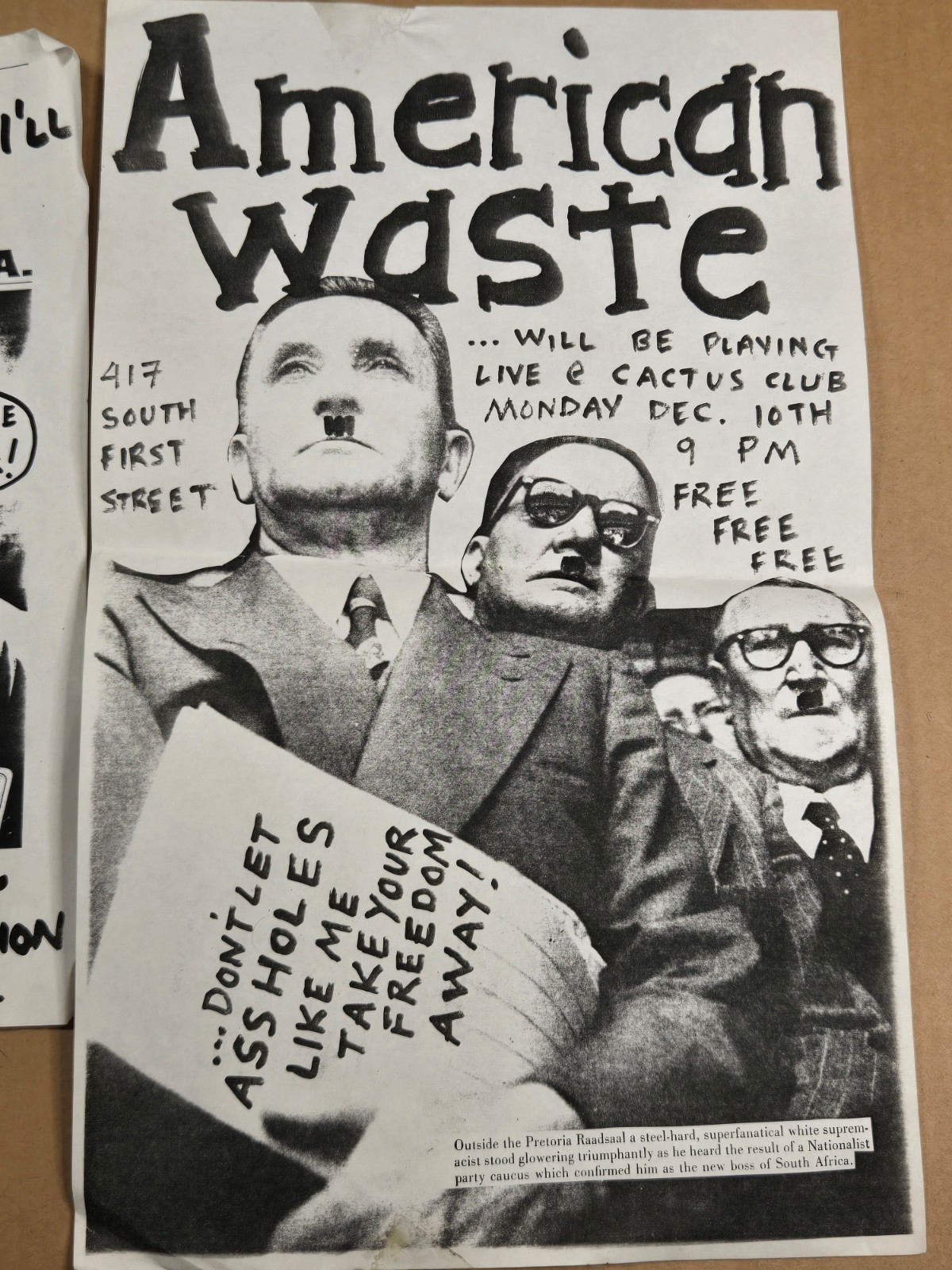 AMERICAN WASTE – Punk / Trash Band Lot of 4 Ephemera Concert Handbill Flyer