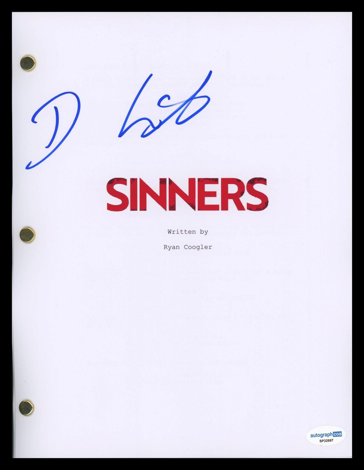 Delroy Lindo “Sinners” AUTOGRAPH Signed ‘Delta Slim’ Full Script Screenplay ACOA