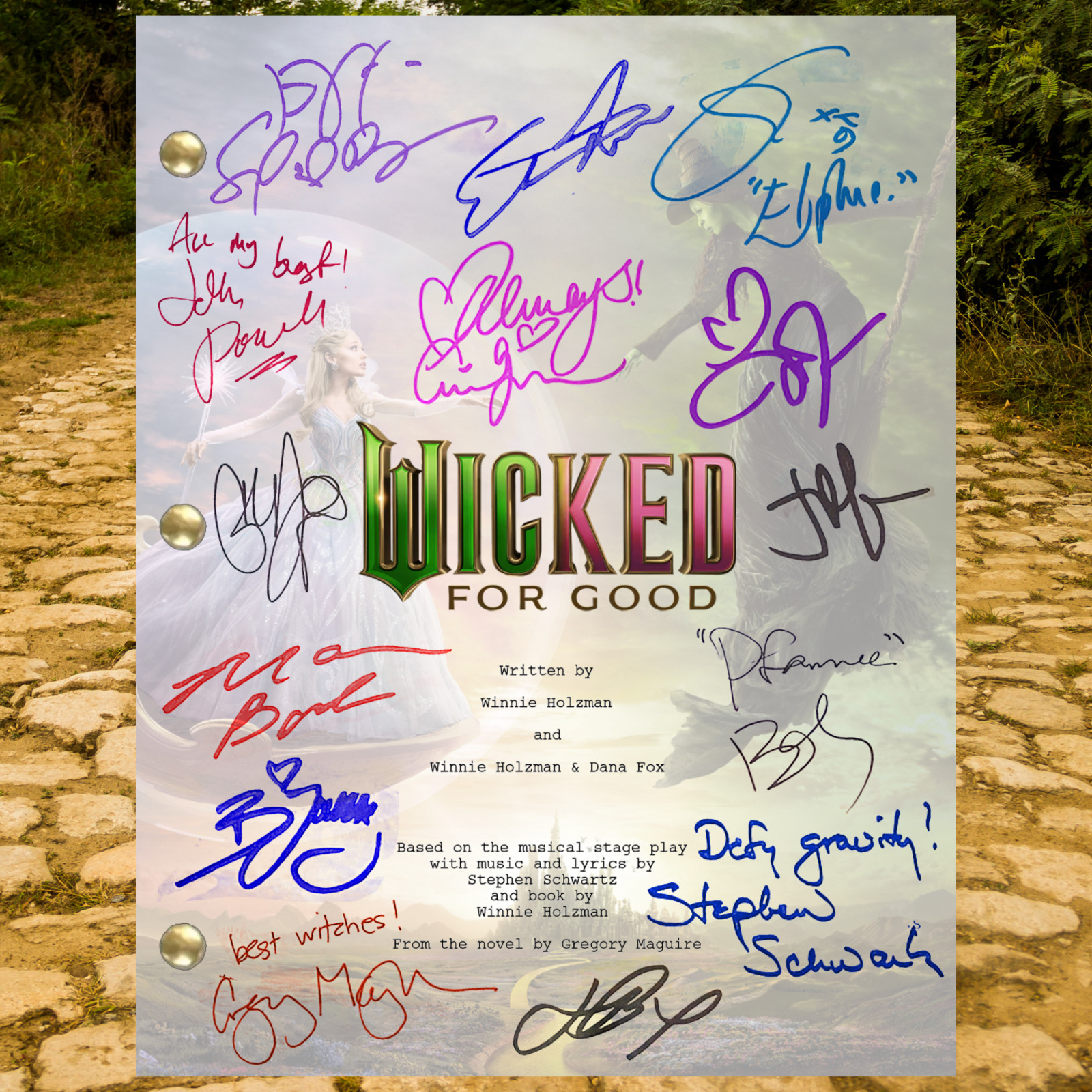 Wicked For Good Script Signed, Autograph Reprints, Ariana Grande, Cynthia Erivo