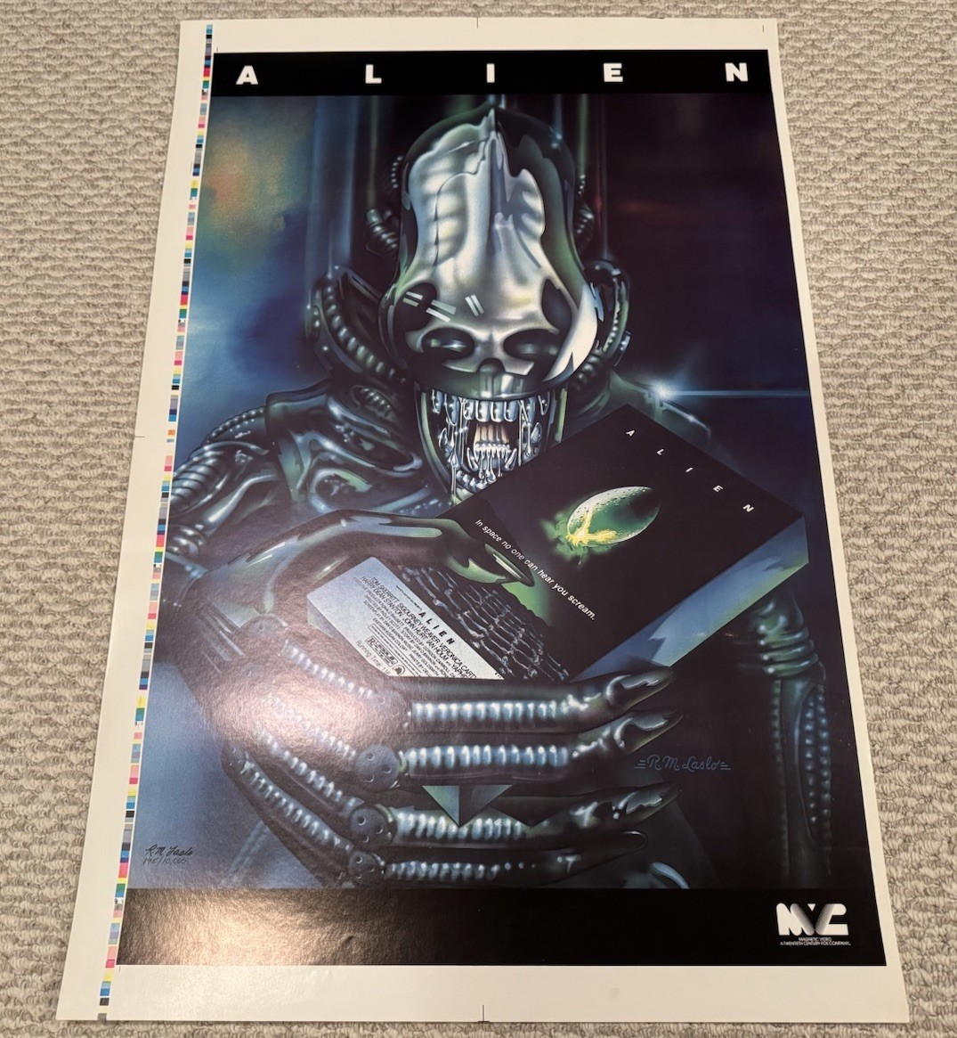 1979 ALIEN R.M LASLO Ridley Scott MAGNETIC VIDEO VHS Poster Horror RARE SIGNED