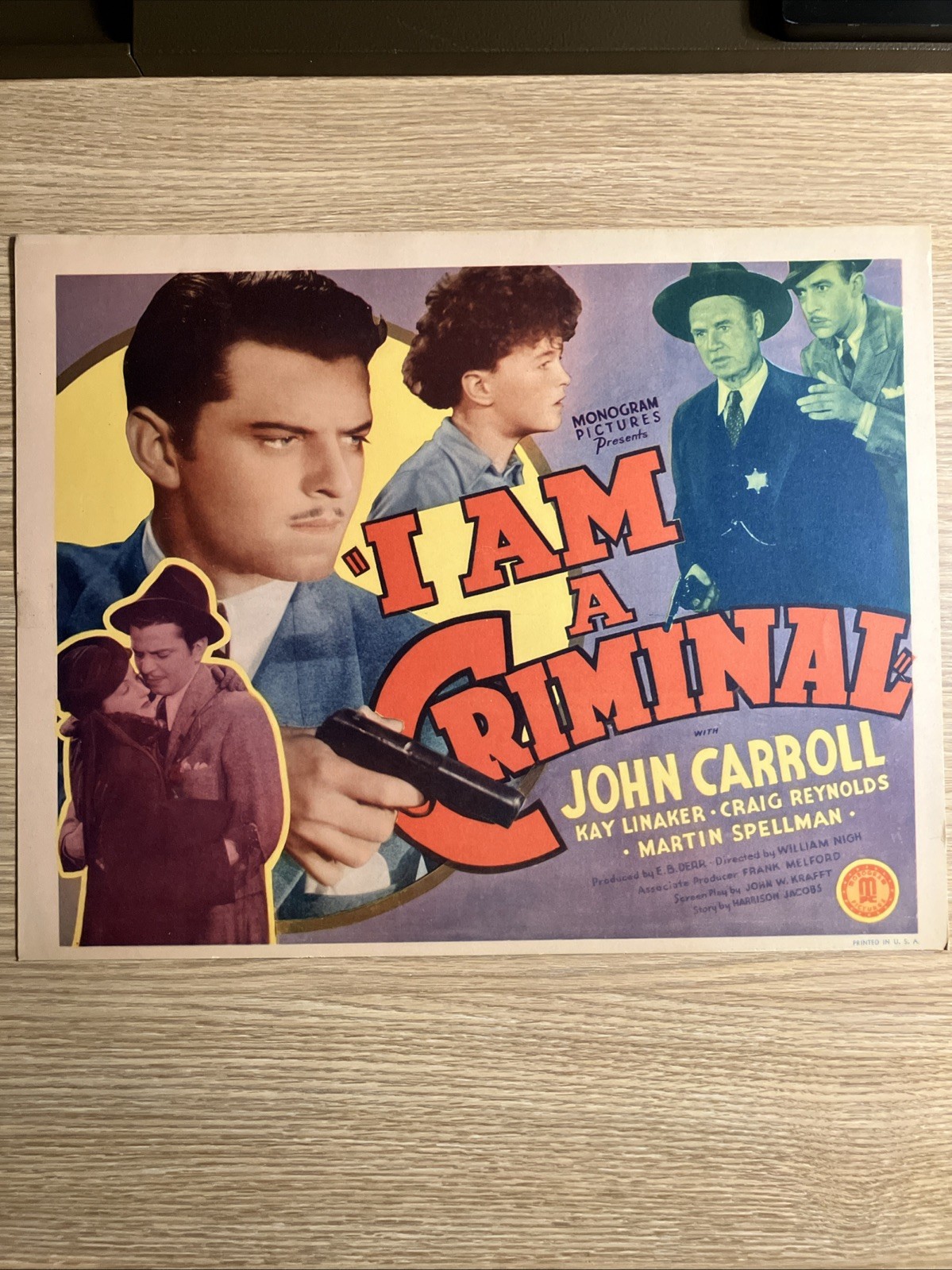 Authentic Lobby Card “I Am A Criminal” 1938 John Carroll Monogram Pictures