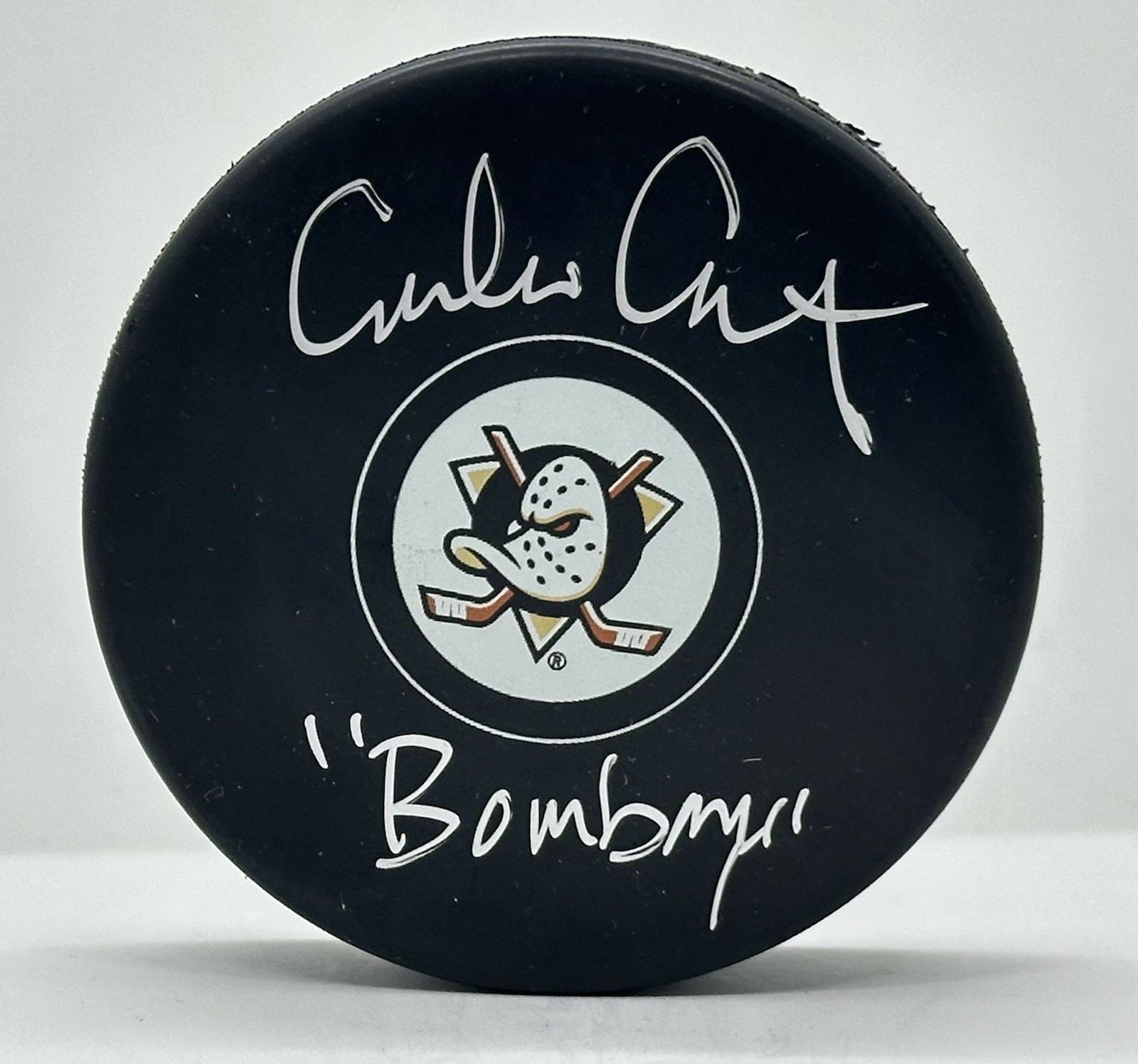 Emilio Estevez Autographed The Mighty Ducks Hockey Puck Bombay ! BAS W