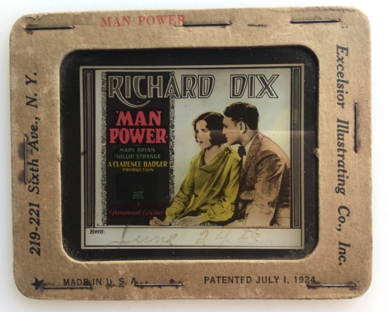 Excelsior Silent Film Movie Glass Slide Man Power Richard Dix C Badger 1927 Vtg
