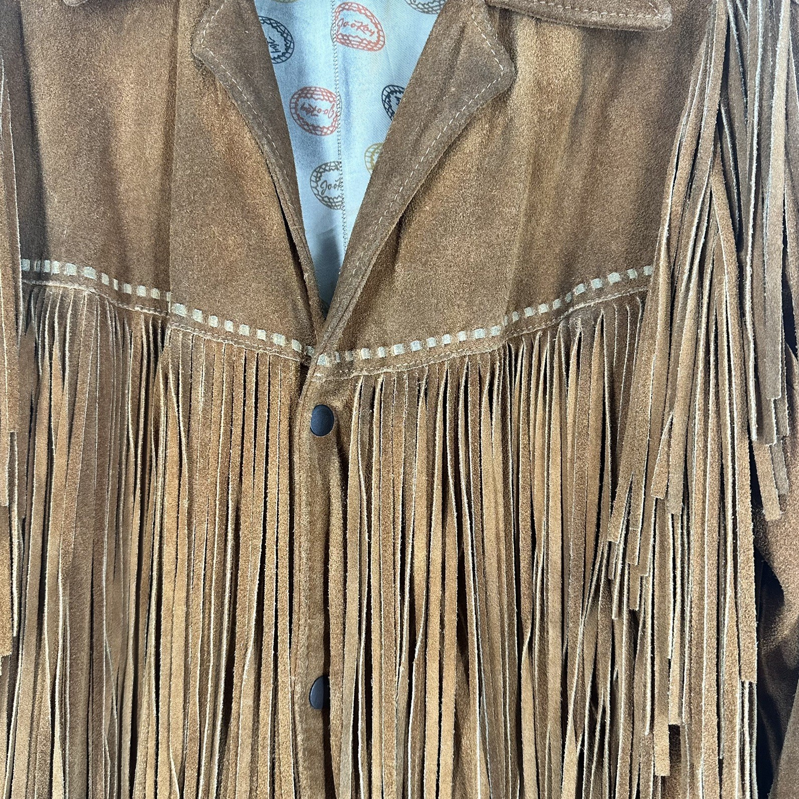 Vintage 1968-1975 Jo-O-Kay Brown Suede Leather Fringe Jacket Western Boho