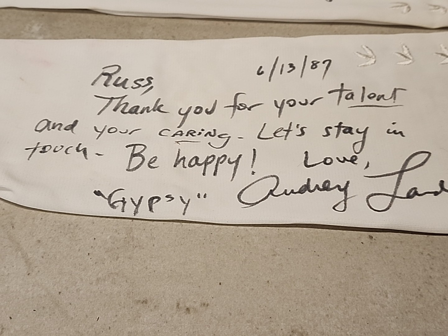 Audrey Landers & Jo Anne Worley Authentic Hand Signed Gloves From ” Gypsy” B4