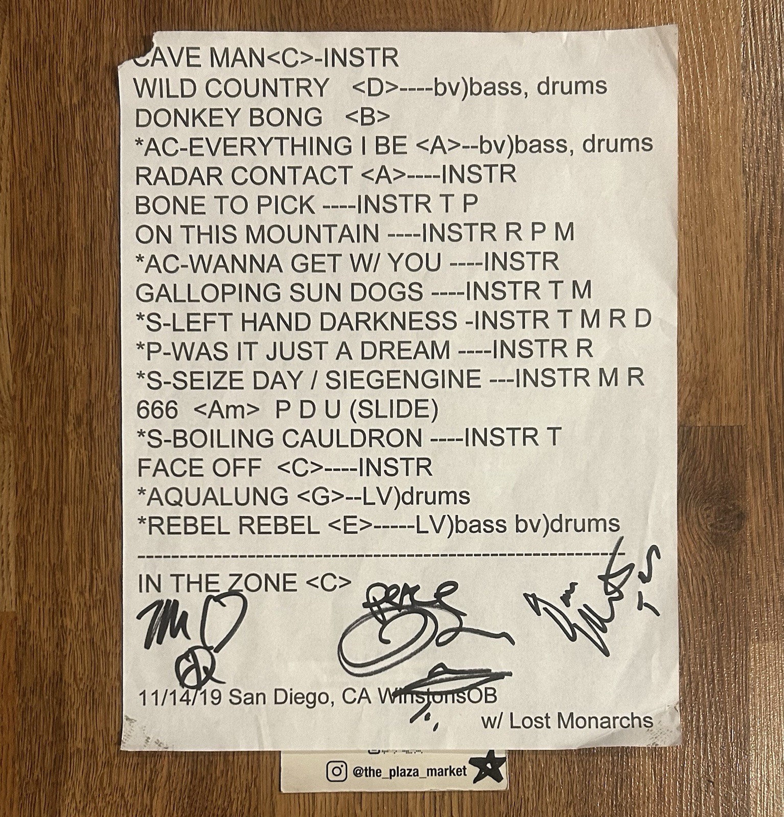 Tim Reynolds Trio Signed Autographed set list 11/14/2019 San Diego official dmb