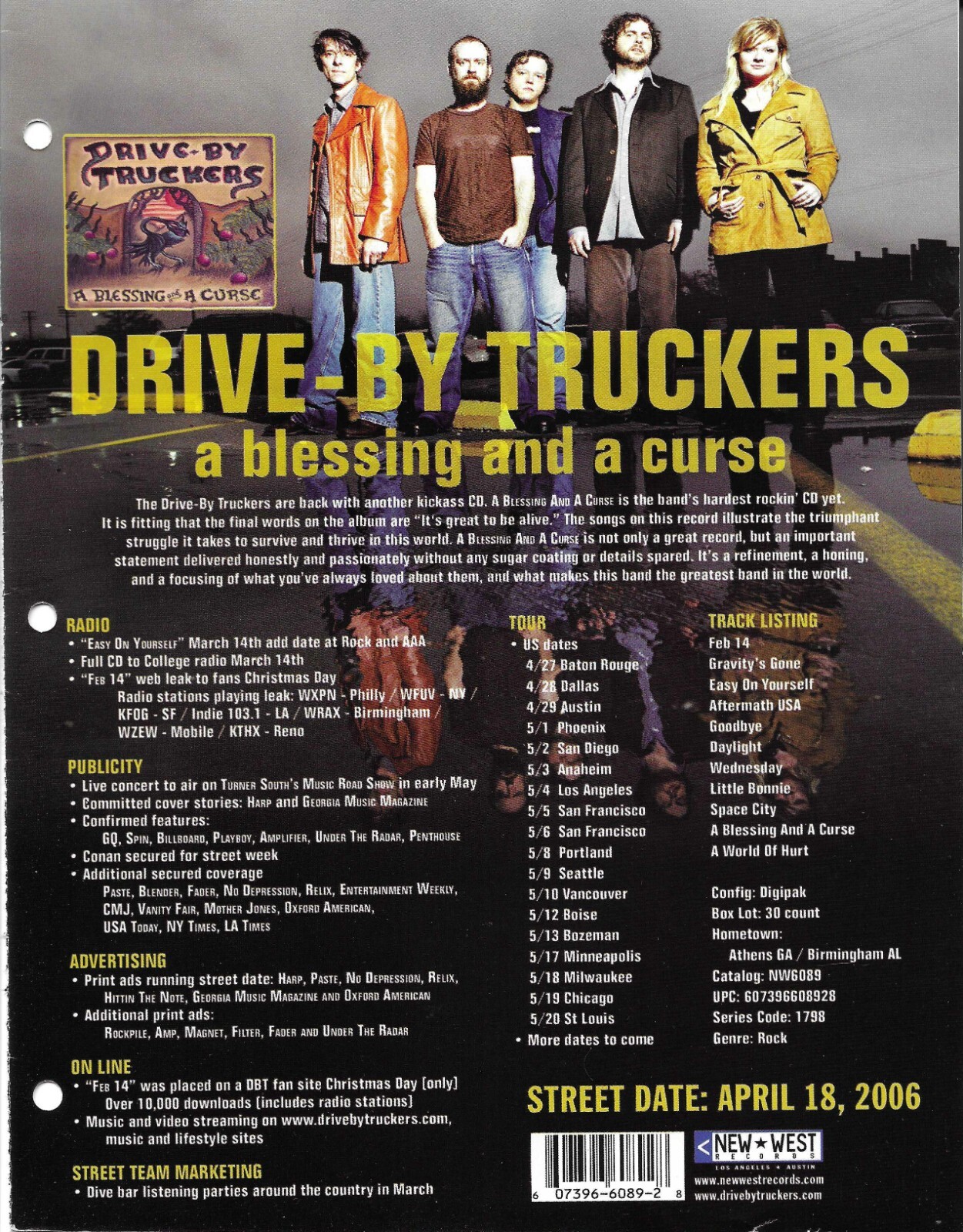 DRIVE BY TRUCKERS & AIDEN Double Sided PROMO TRADE AD Poster for 2006 8.5×11