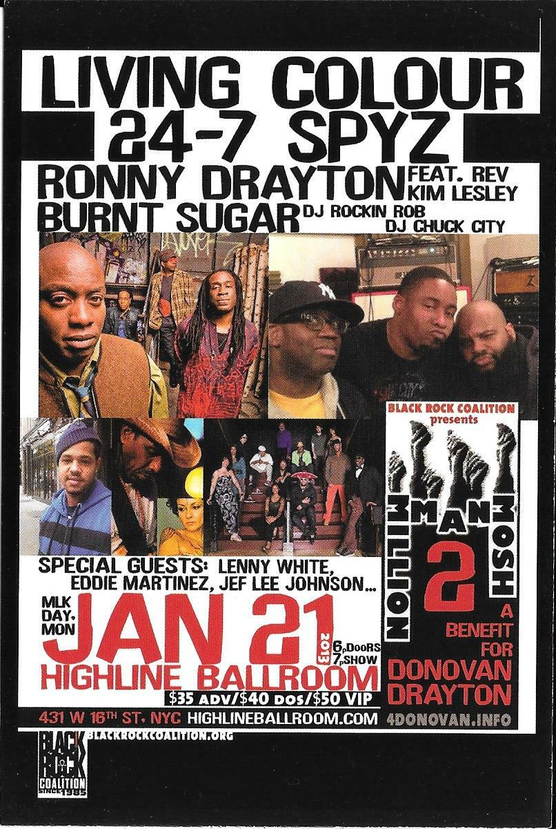 LIVING COLOUR 24-7 SPYZ Concert Handbill Mini Poster Highline Ballroom NYC 2013