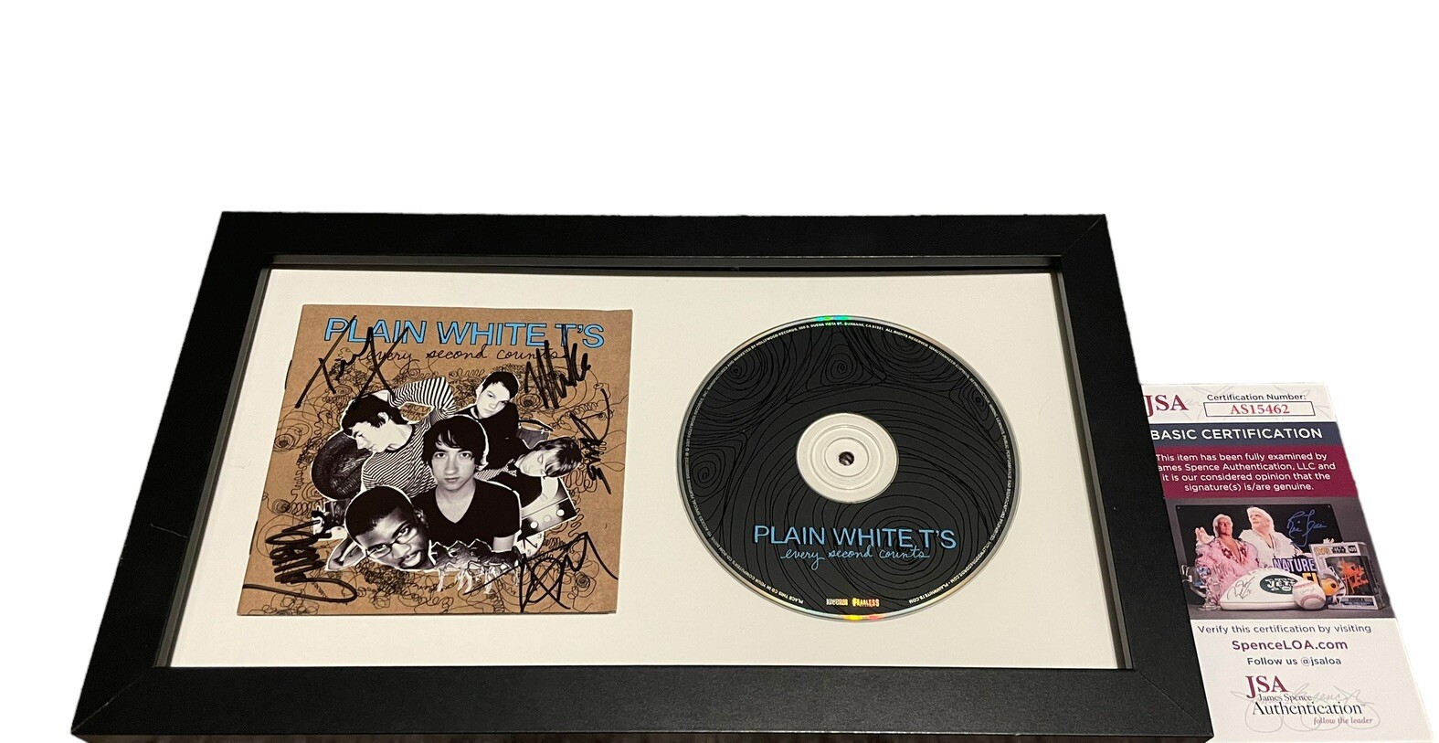 PLAIN WHITE T’S SIGNED AUTOGRAPH EVERY SECOND COUNTS FRAMED & MATTED CD JSA COA