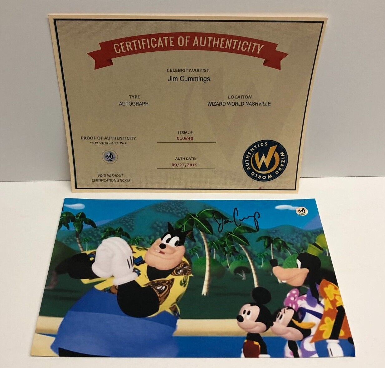 Jim Cummings Disney Autographed Signed 8 x 12 Photo with Wizard World COA