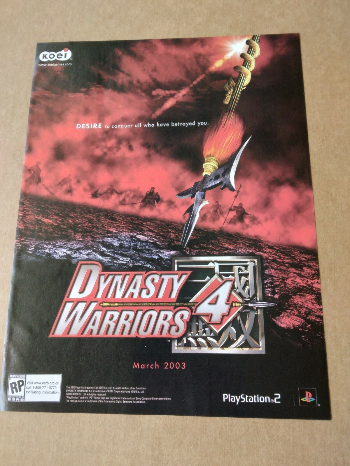 2003 Video Game Promo Print Ad – DYNASTY WARRIORS 4 – PS PS2 KOEI