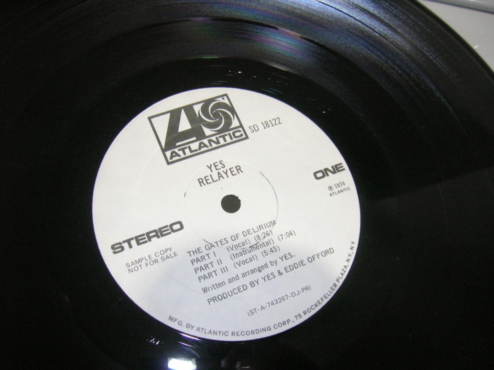 YES PROMO LP RELAYER WHITE LABEL PROMO 1974 W.HYPE STICKER CHRIS SQUIRE