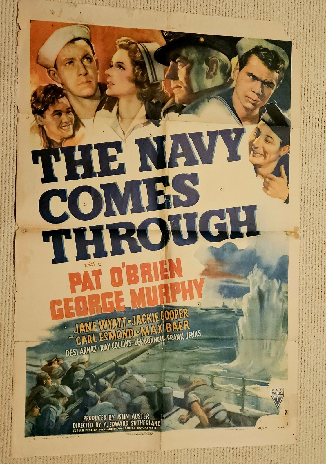 The Navy Comes Through 1941 original US litho one-sheet poster PAT O’BRIEN