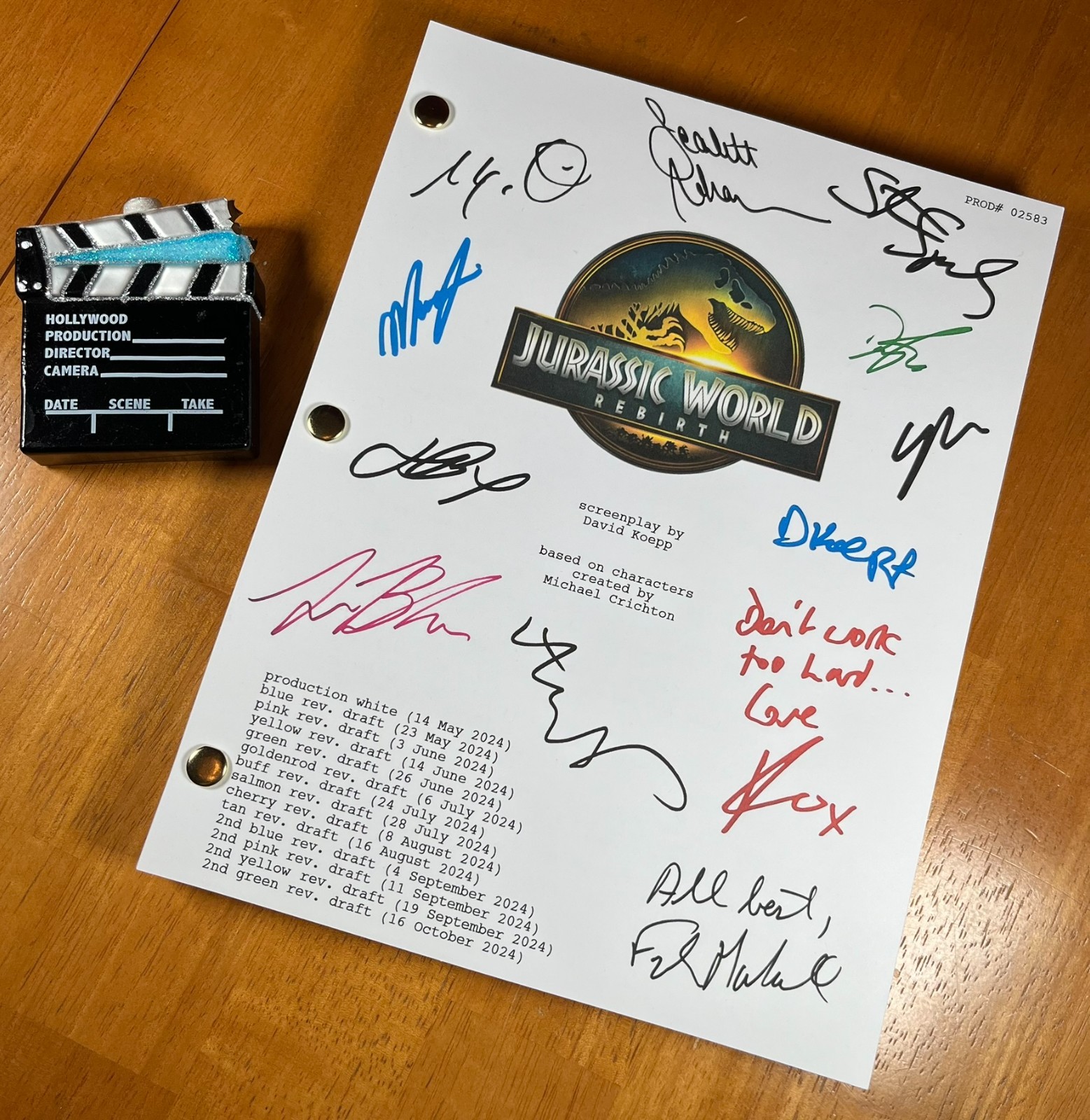 Jurassic World: Rebirth Script Signed- Autograph Reprints- Jurassic Park