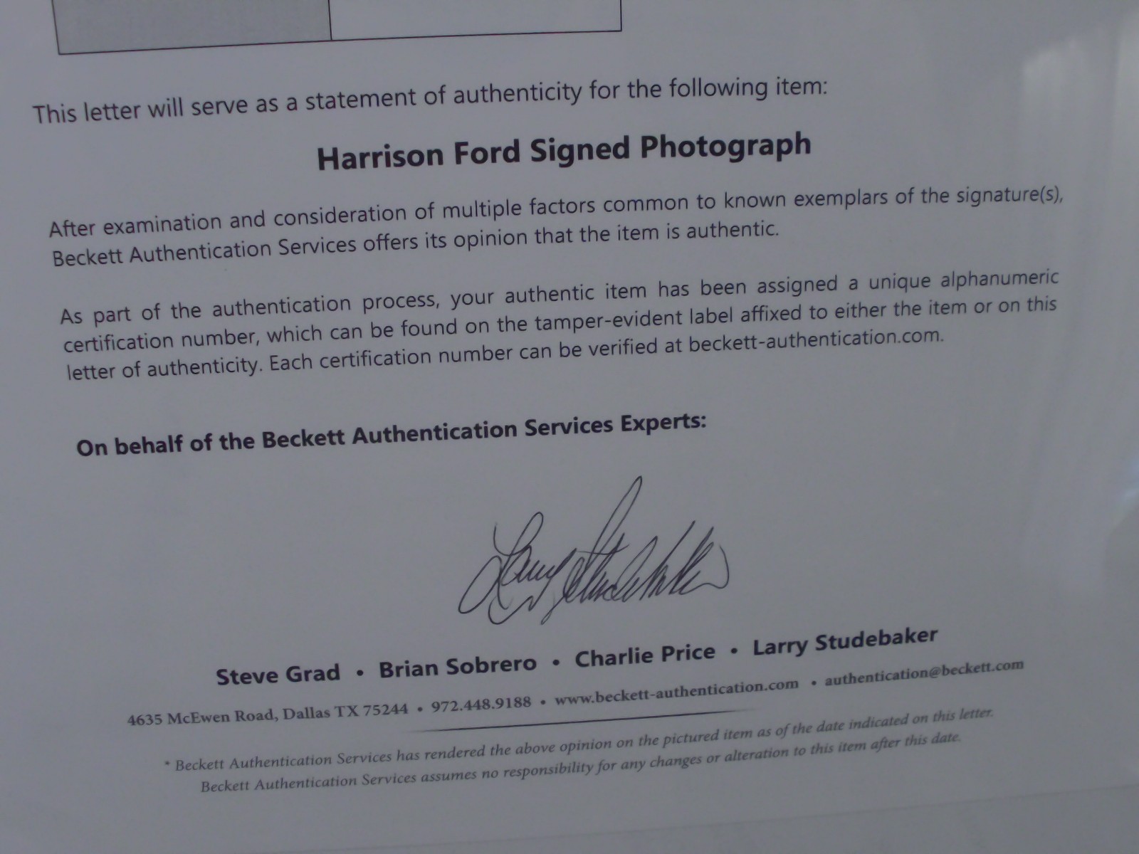 HARRISON AUTOGRAPH SIGNED STAR WARS HAN SOLO PHOTO BECKETT & FANATICS AUTHENTIC