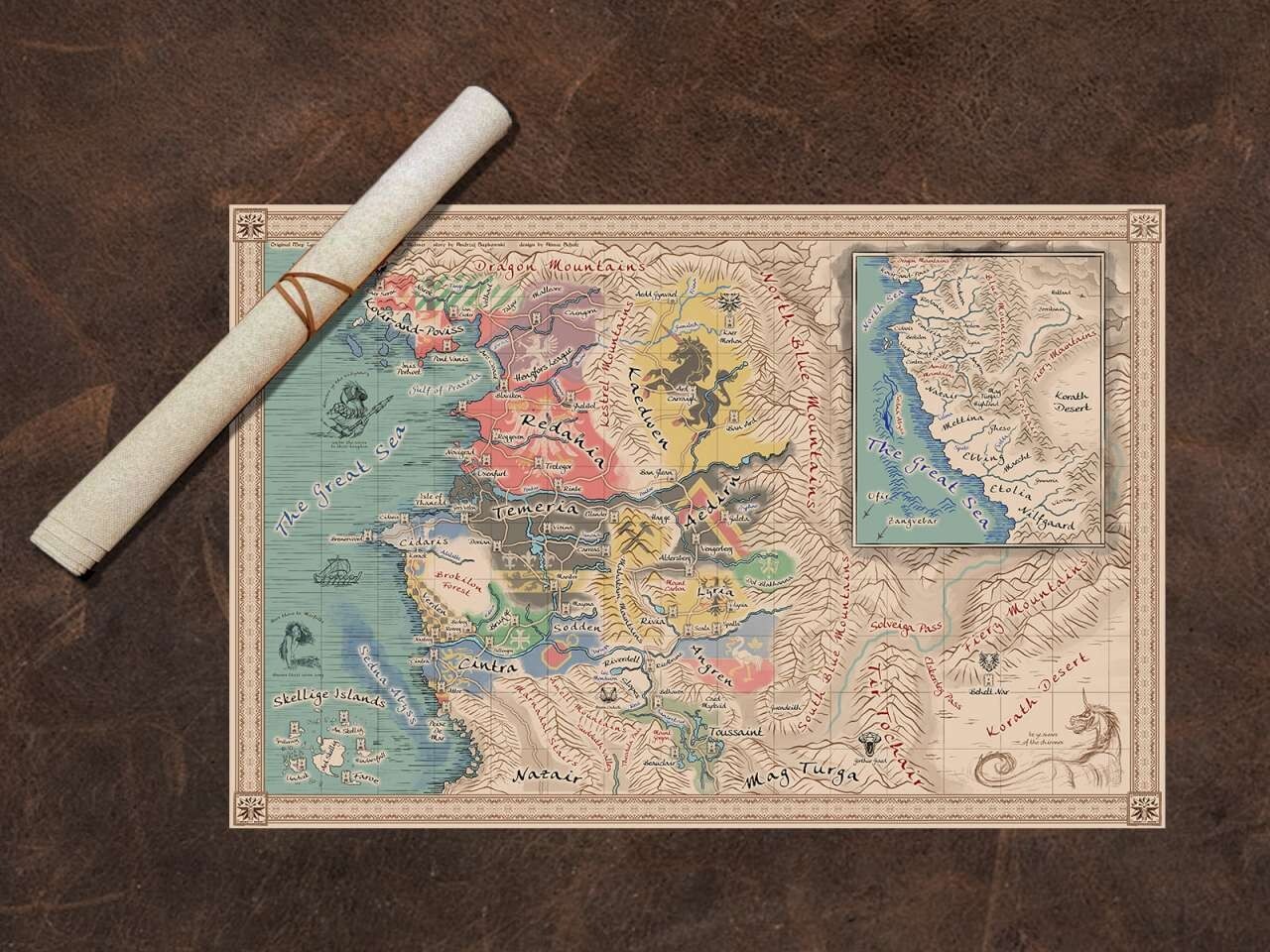 The Witcher Continent – Cloth Map Scroll (Inspired by The Witcher)
