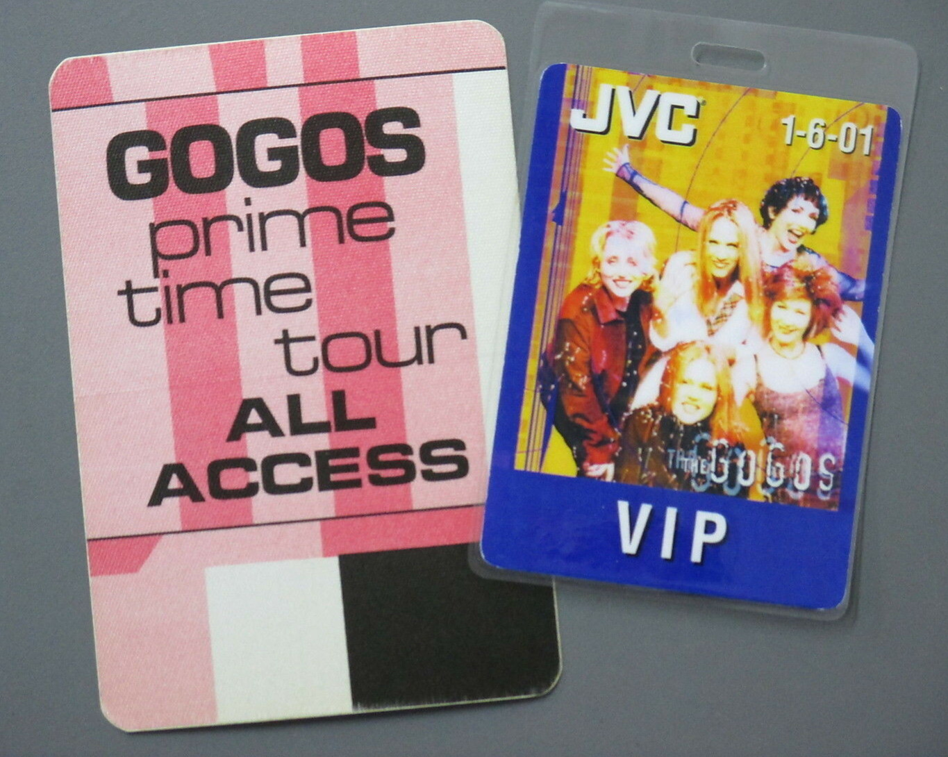 GoGos backstage pass Laminated Authentic 2001 + Satin Prime Time pass!