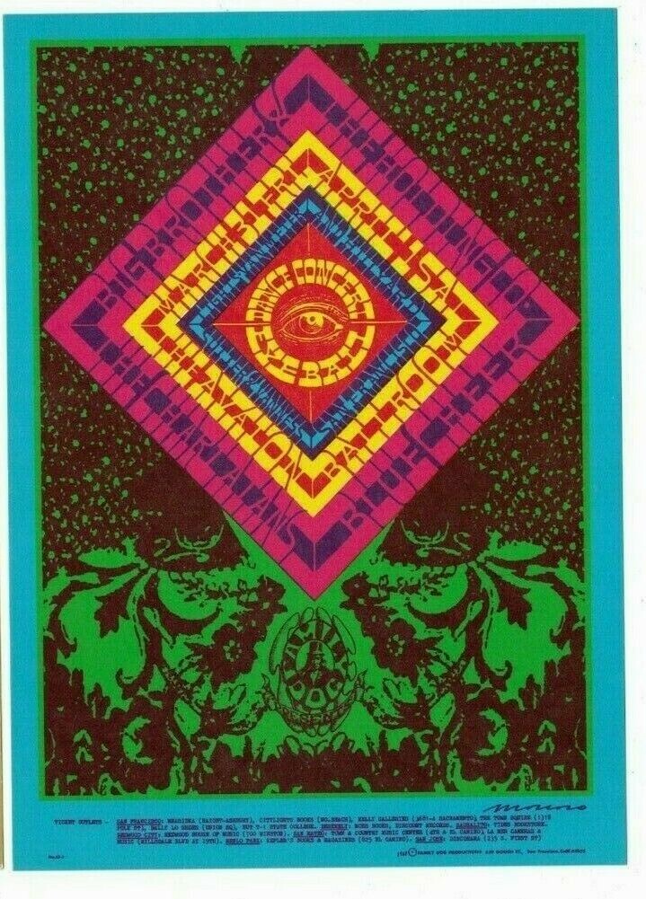 BIG BROTHER CHARLATANS 1967 AVALON BALLROOM FAMILY DOG POSTCARD FD-55 N/M B-10