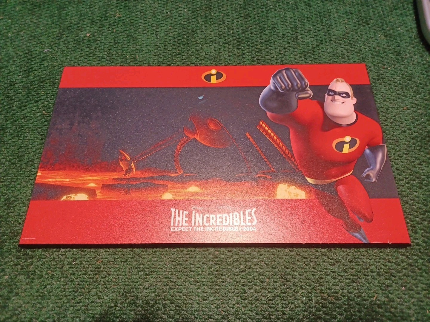 The Incredibles Pixar Art Original Lobby Card 10×17 Mr Incredible Wood Back