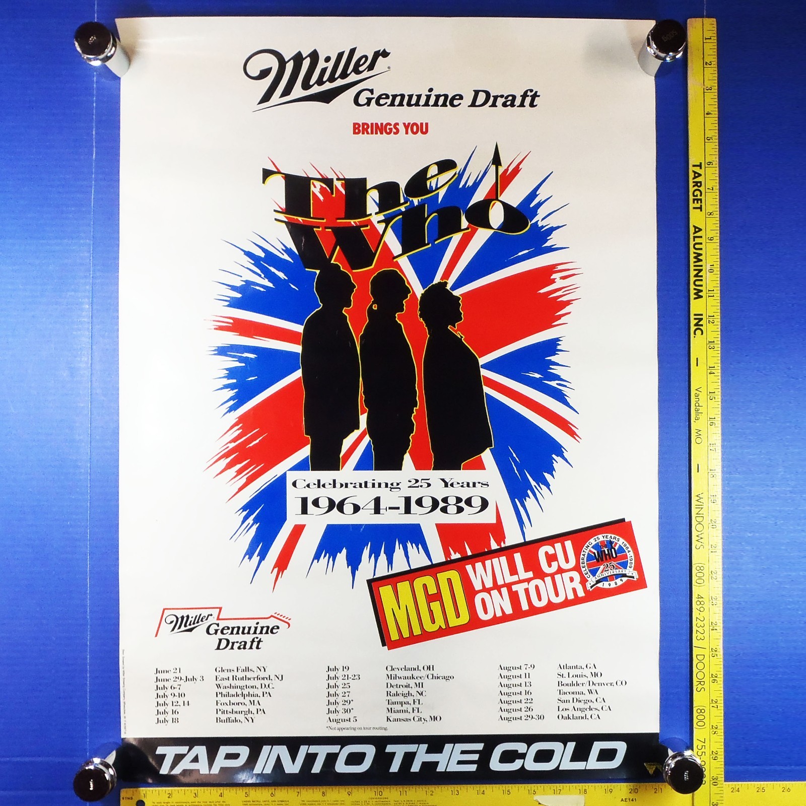 THE WHO 25th Anniversary Tour 1989 MGD Miller Beer paper poster 21×30″