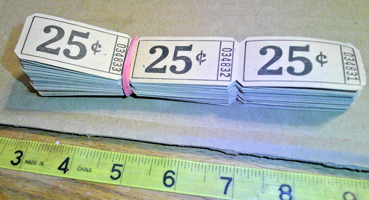original Vintage lot 100 25c tickets preowned but never used good condition