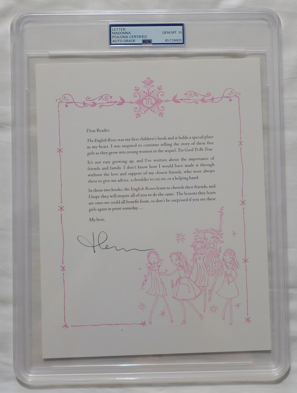 Madonna Signed The English Rose Letter 10×13 Encap Gem Mint 10 PSA #85739605
