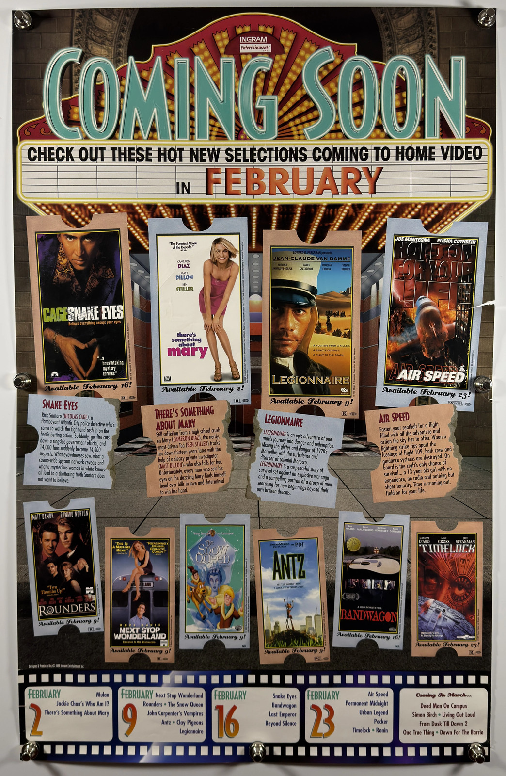 COMING SOON FEBRUARY 1999 Original Video Release Calendar Poster 24×37 SS