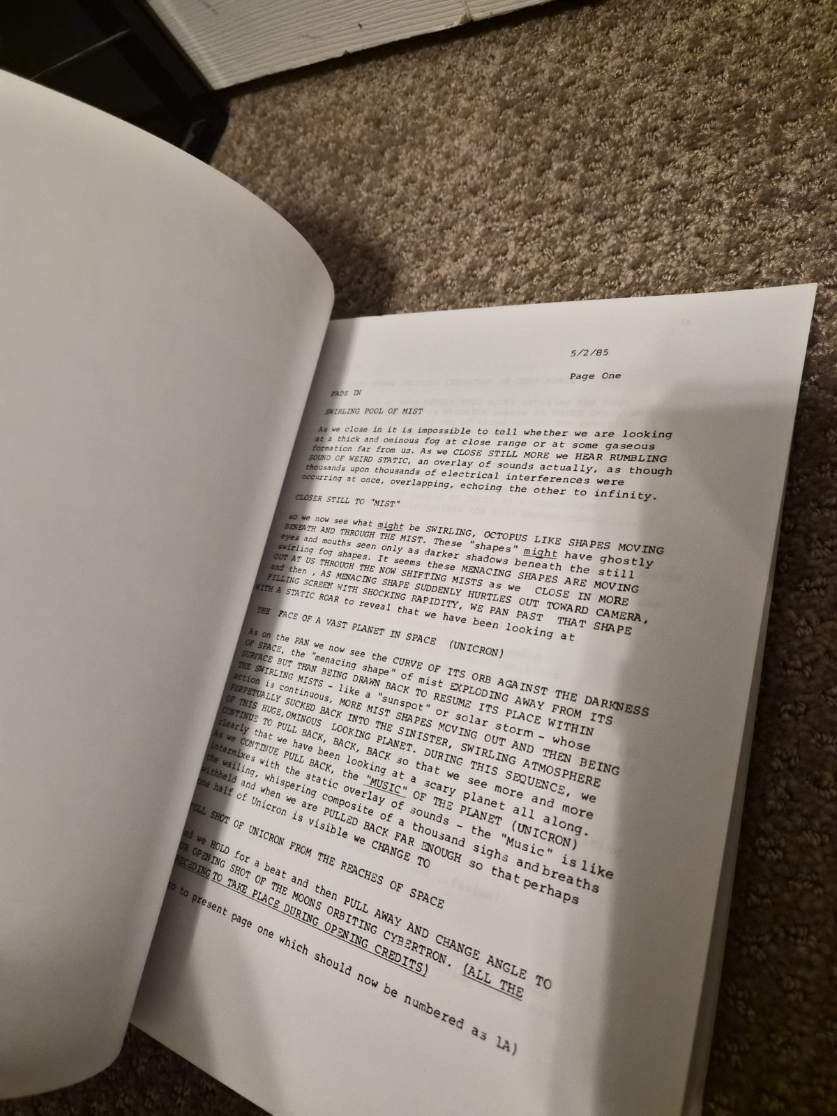 The Transformers, The Movie Script Cast-Signed, Full Script Autograph Reprint