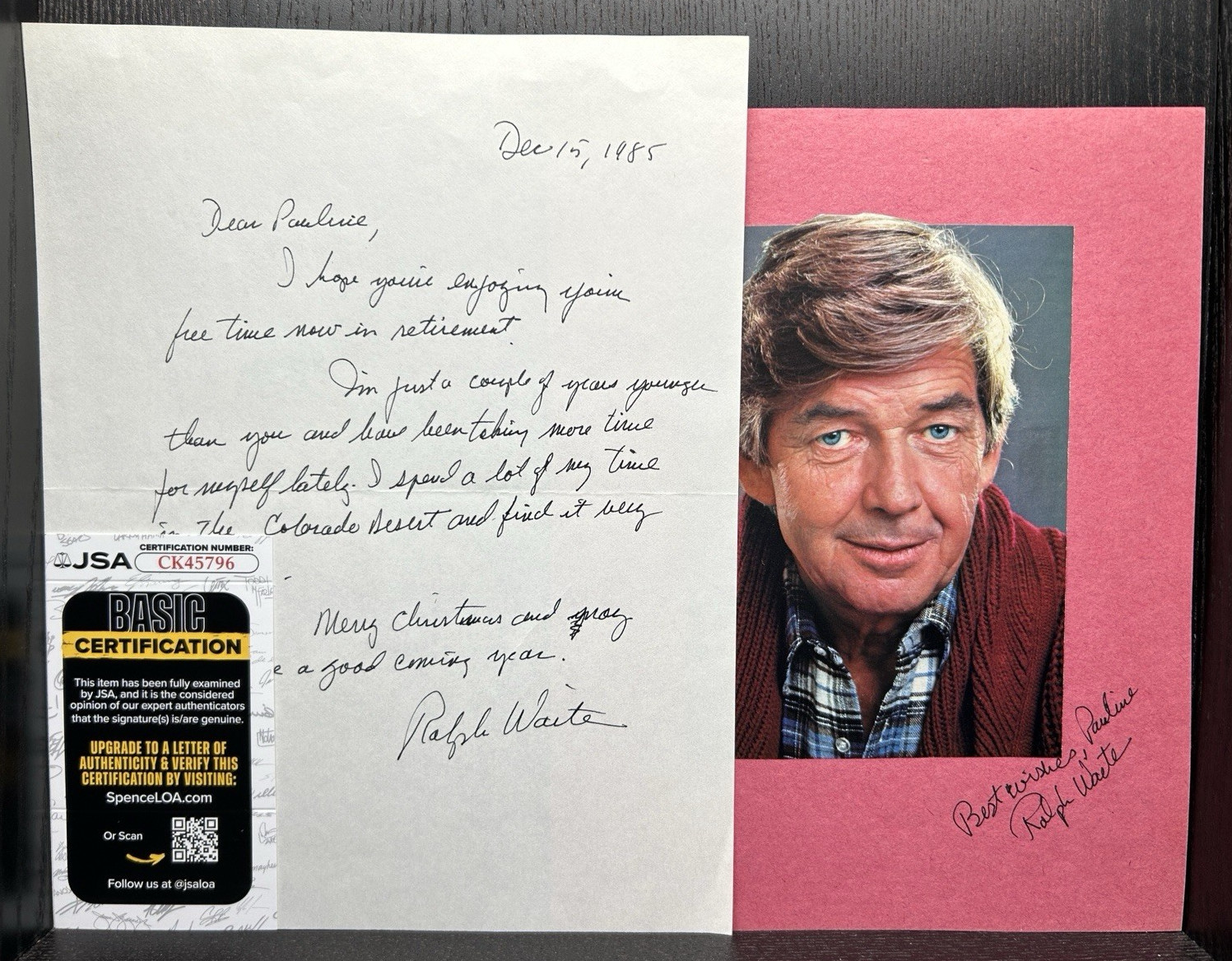RALPH WAITE VINTAGE SIGNED LETTER & PAPER Original Autograph JSA COA The Waltons