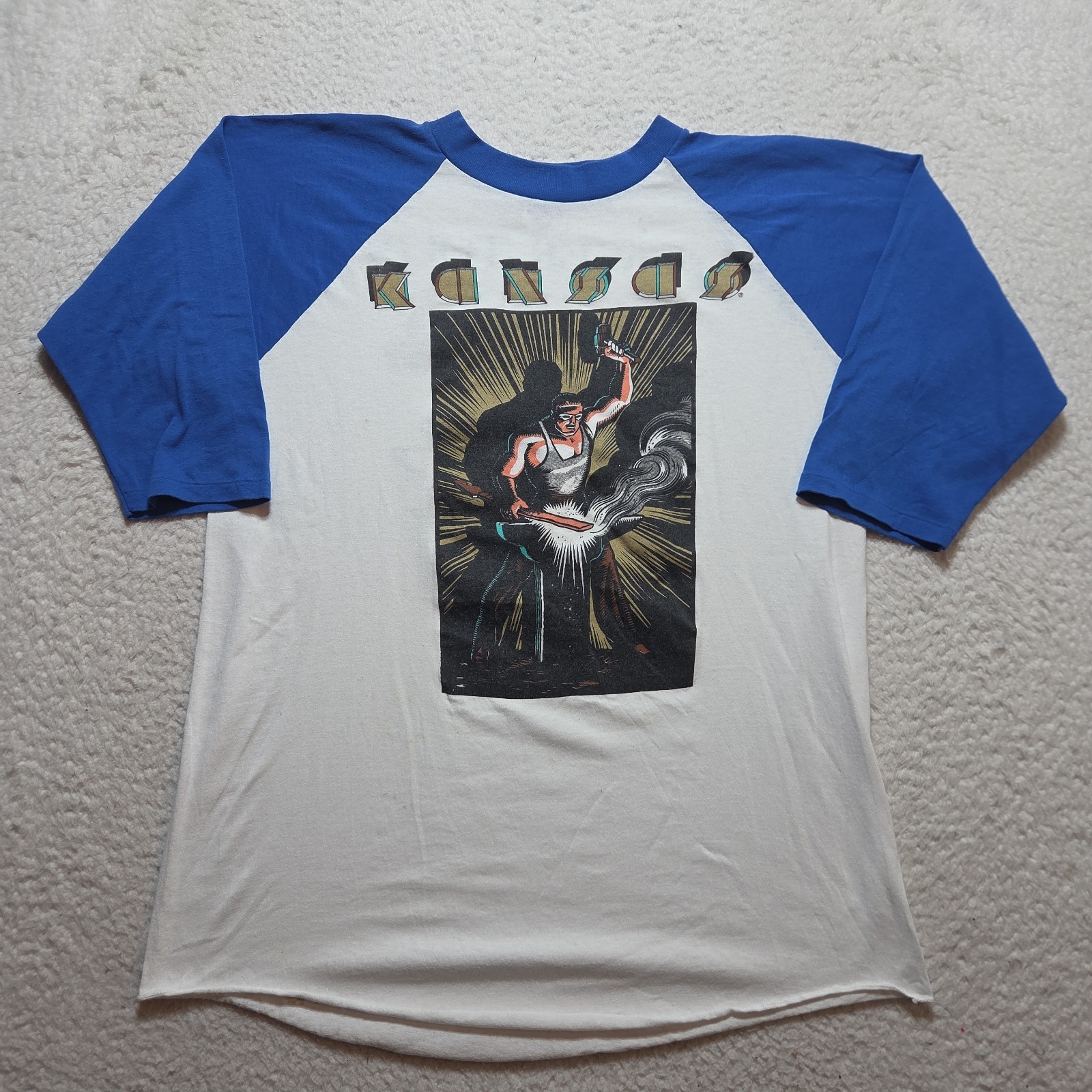 VTG 1980s Kansas Power Tour T Shirt Size XL Distressed Rock
