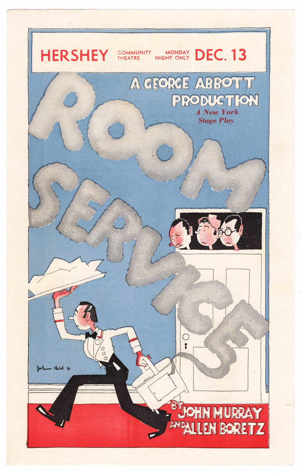 George Abbott “ROOM SERVICE” John Held, Jr. Art 1937 Hershey, Pennsylvania Flyer