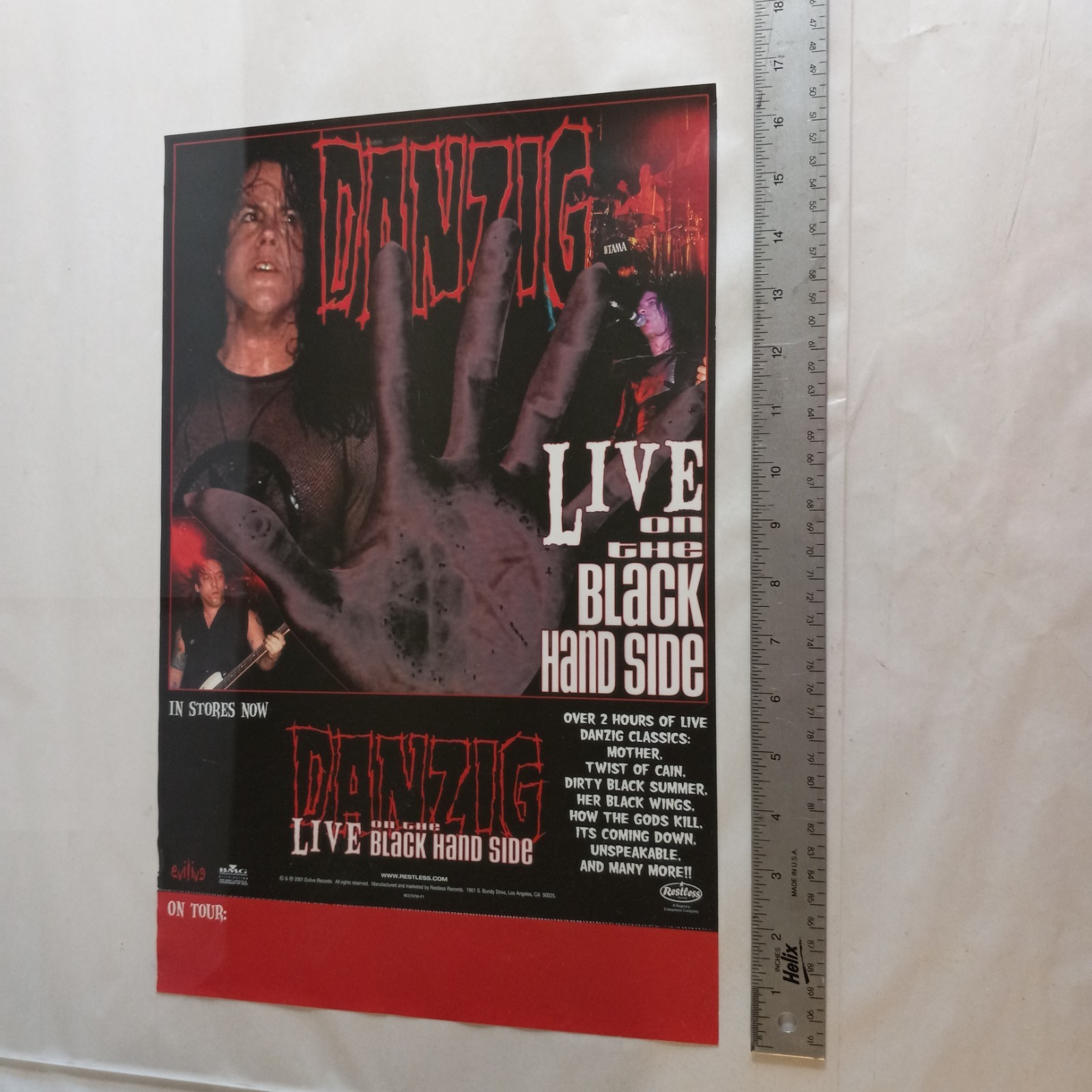 VTG 2001 DANZIG/EVILIVE/RESTLESS PROMO POSTER LIVE ON THE BLACK HAND SIDE