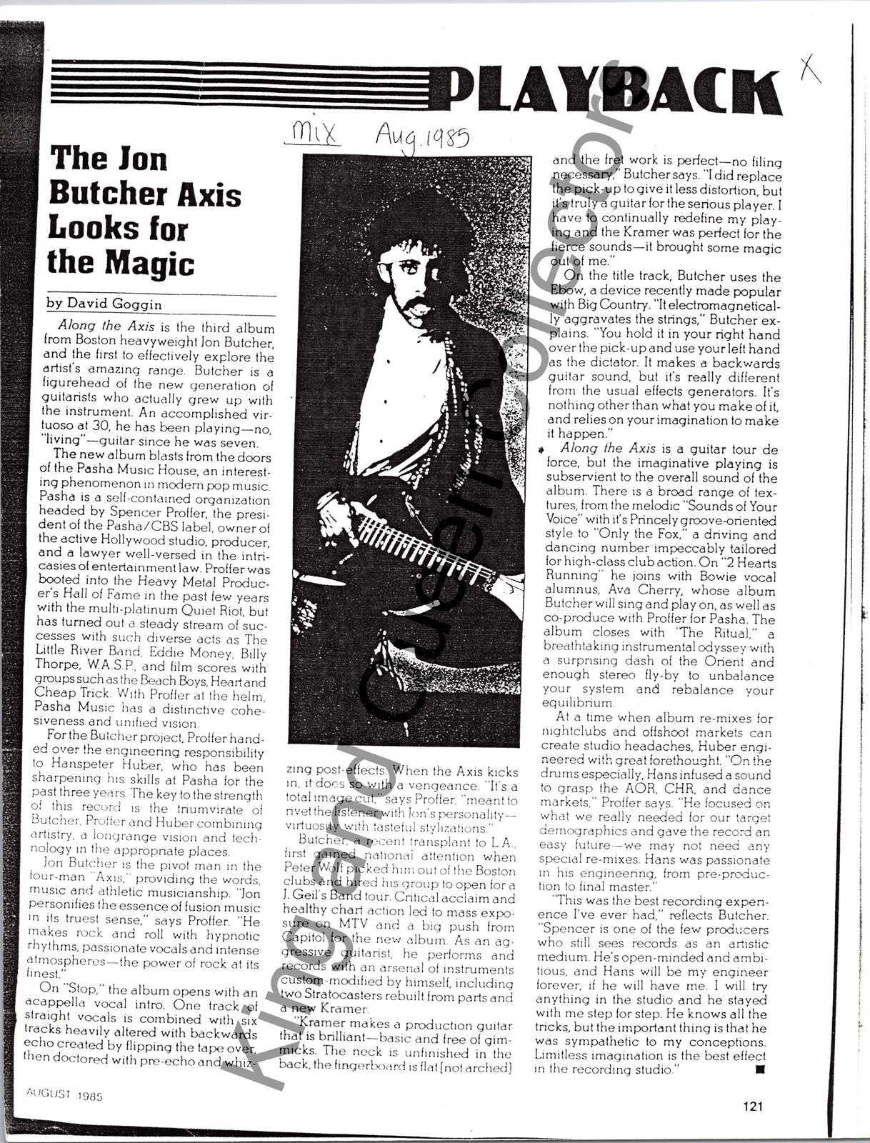 Jon Butcher Axis 1985 Original Pasha/CBS Press Kit Album Information Sheet