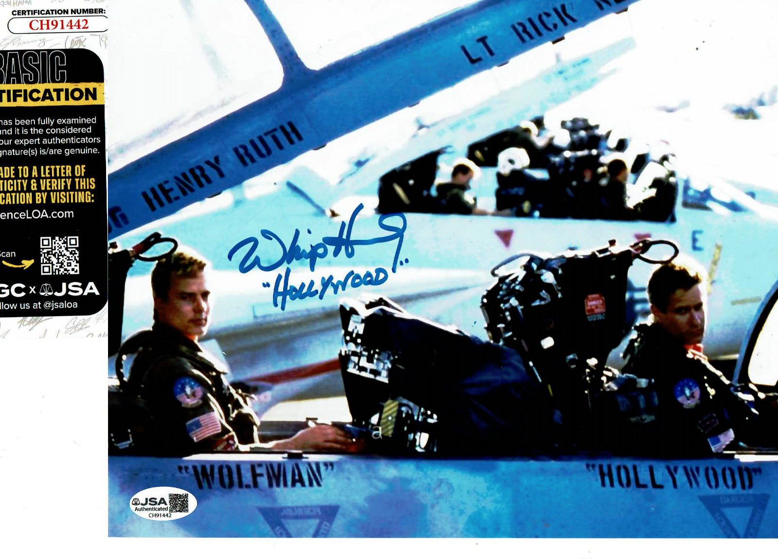 Top Gun Whip Hubley Hollywood autographed 8×10 color Photo in Jet JSA Certified
