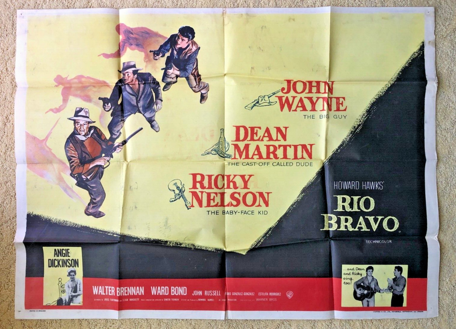 Rio Bravo 1959 John Wayne Dean Martin Original 30×40 British Quad Movie Poster