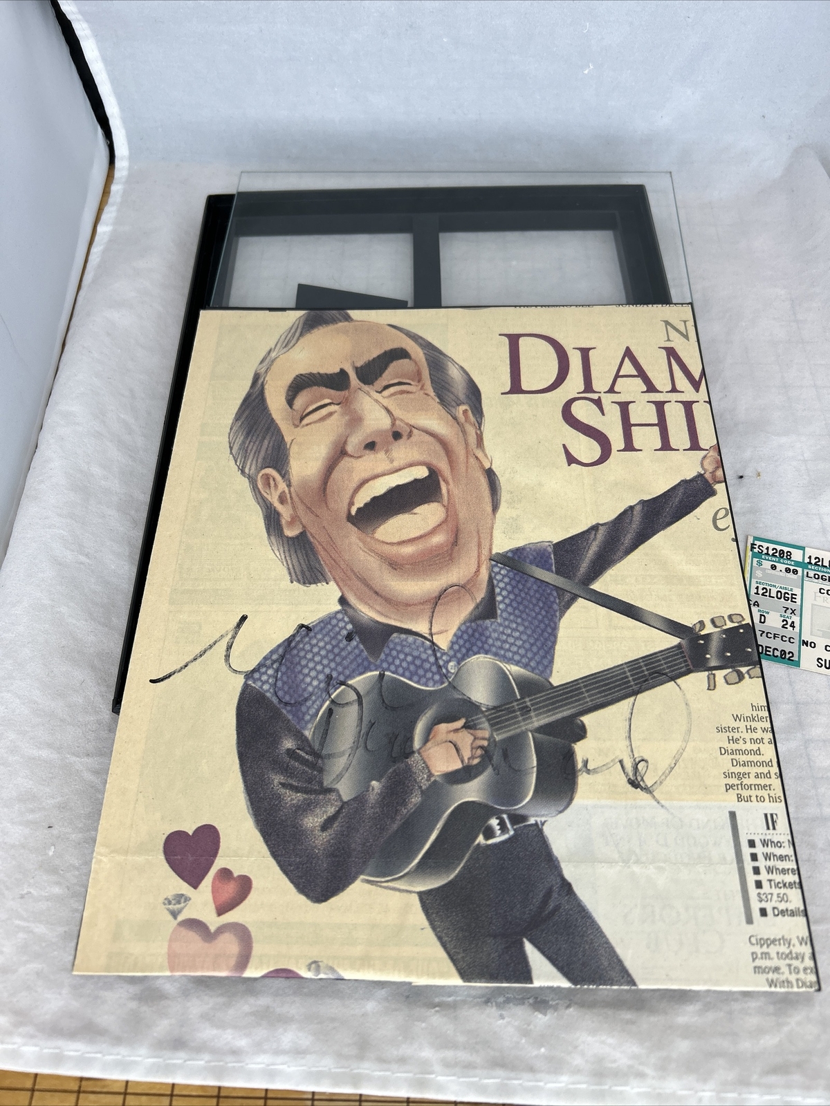 Neil Diamond Signature Framed & Concert Stub Caricature Selland Arena Fresno Ca