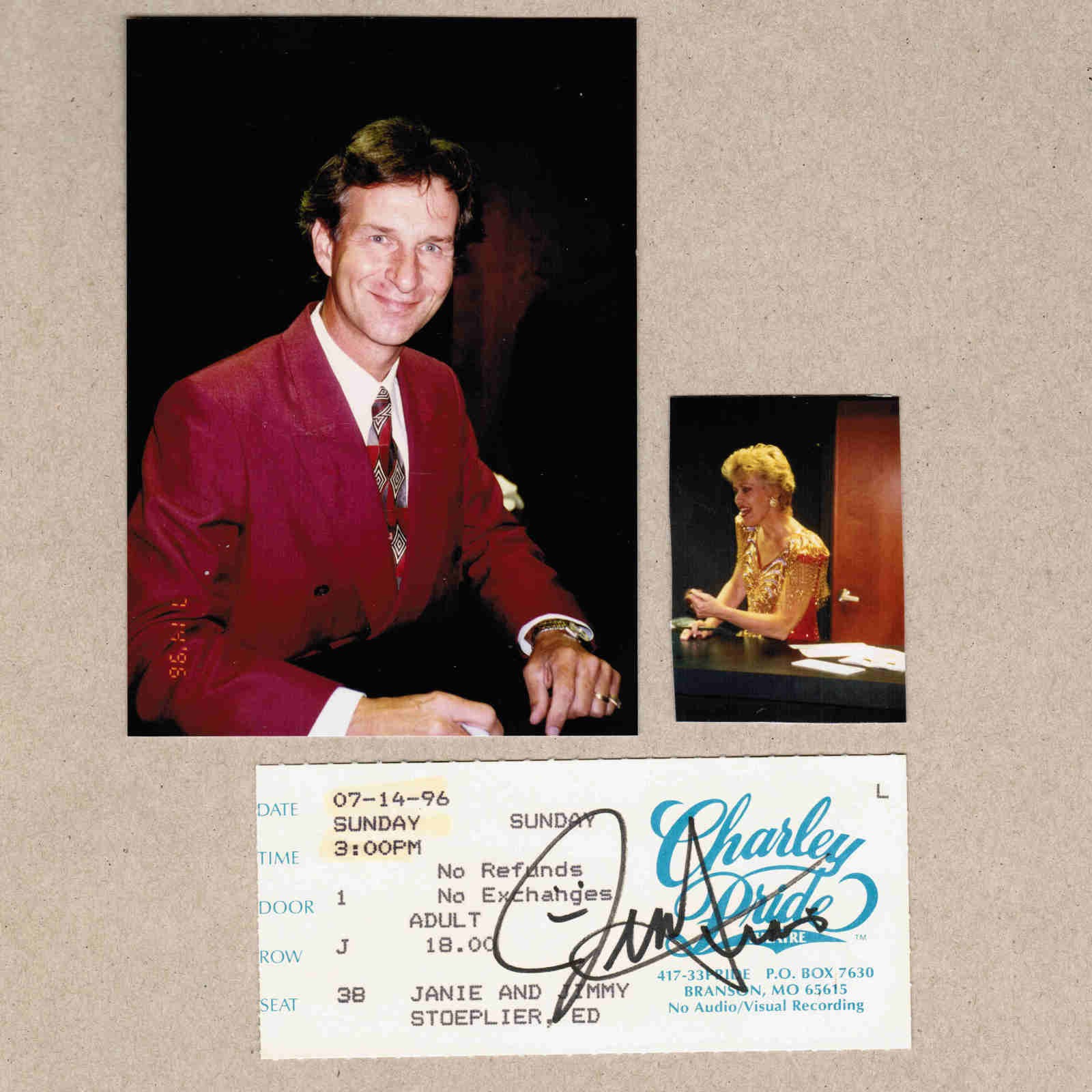 1996 Jimmy Sturr Signed Autograph w/Fan Taken 5 x 3.5 OOAK Photo Ticket Stub VTG