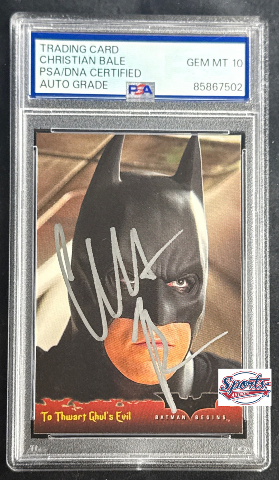 Christian Bale Signed 2005 Topps Batman Begins Card #76 PSA 10