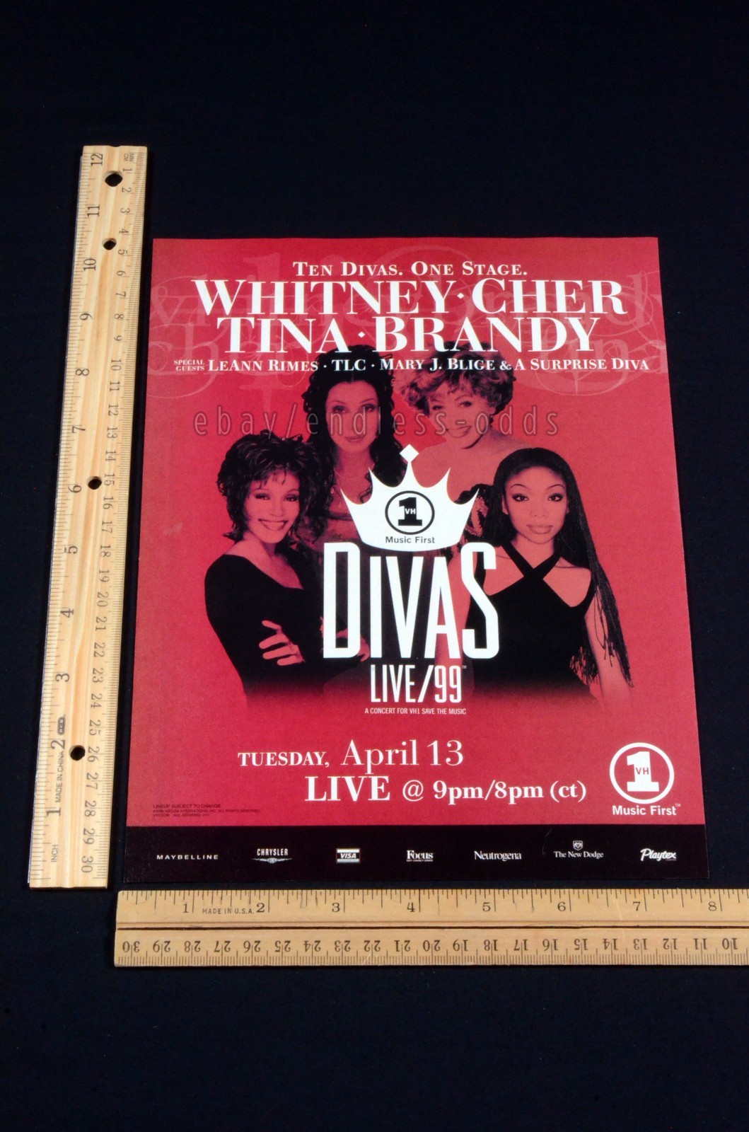 1999 VH1 Divas Whitney Houston Cher Brandy Tina Turner Magazine Page Print Ad