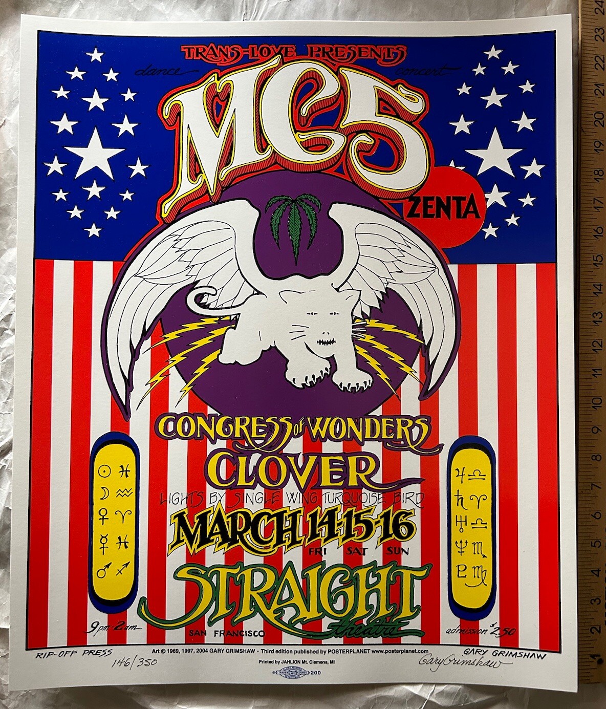 MC5 Poster Signed Numbered Screen print of 350 Gary Grimshaw NOT IGGY punk