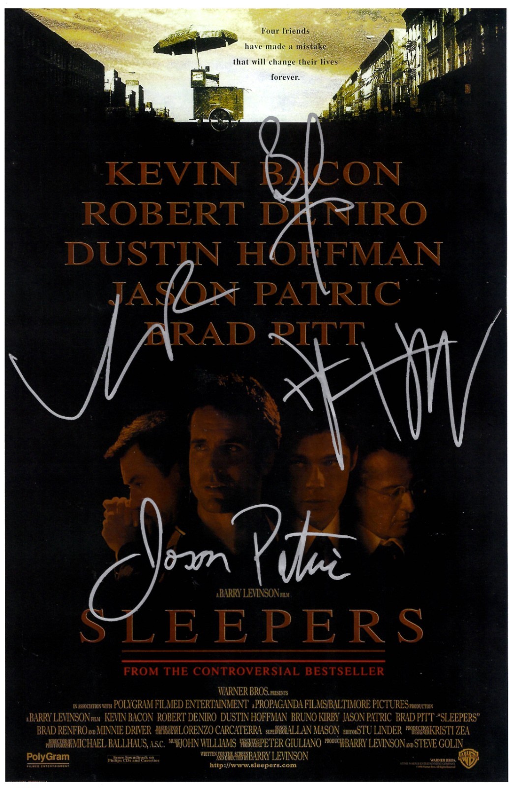 SLEEPERS Signed Poster 11×17 Jason Patric, Dustin Hoffman, Kevin Bacon and Brad