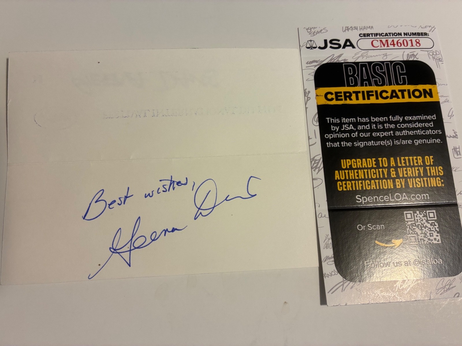 GEENA DAVIS signed 4×5 card “BEETLEJUICE”, “A LEAGUE OF THEIR OWN” JSA#CM46018