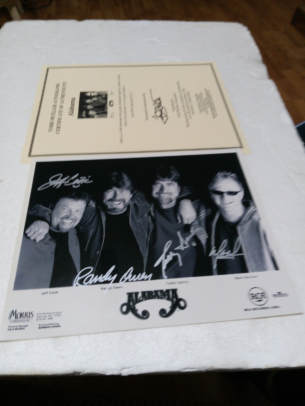 Autographed 8×10 The Band ALABAMA Todd Mueller Certificate Of Authentication