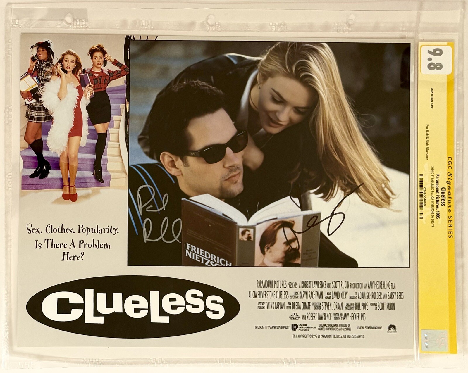 CGC 9.8 SS Clueless Lobby Card signed by Rudd & Silverstone 11×14 1995