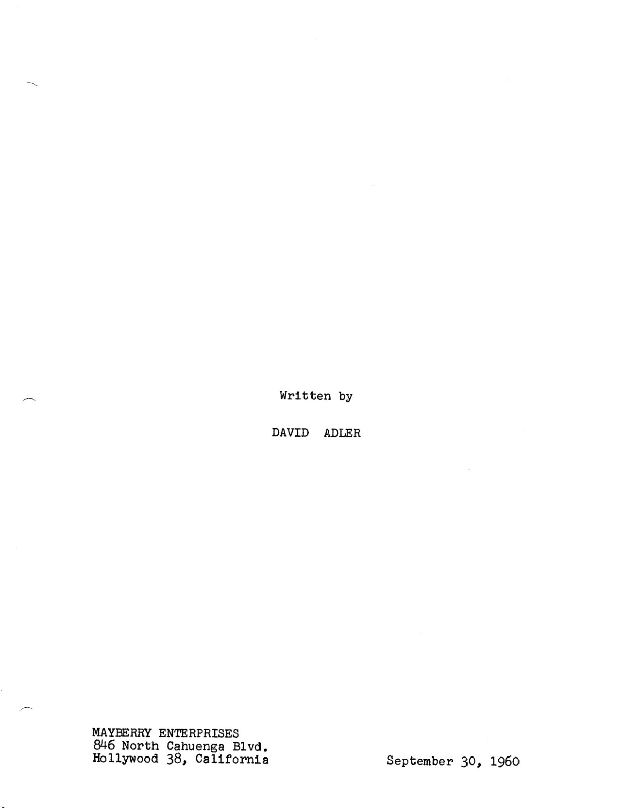 ANDY GRIFFITH SHOW TV Series Script, CHRISTMAS Episode, Don Knotts, Ron Howard