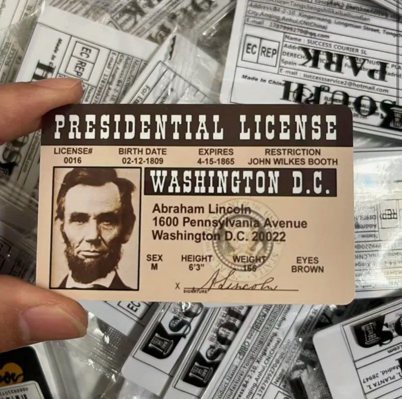 Abraham Lincoln President United States Washington DC License ID Abe