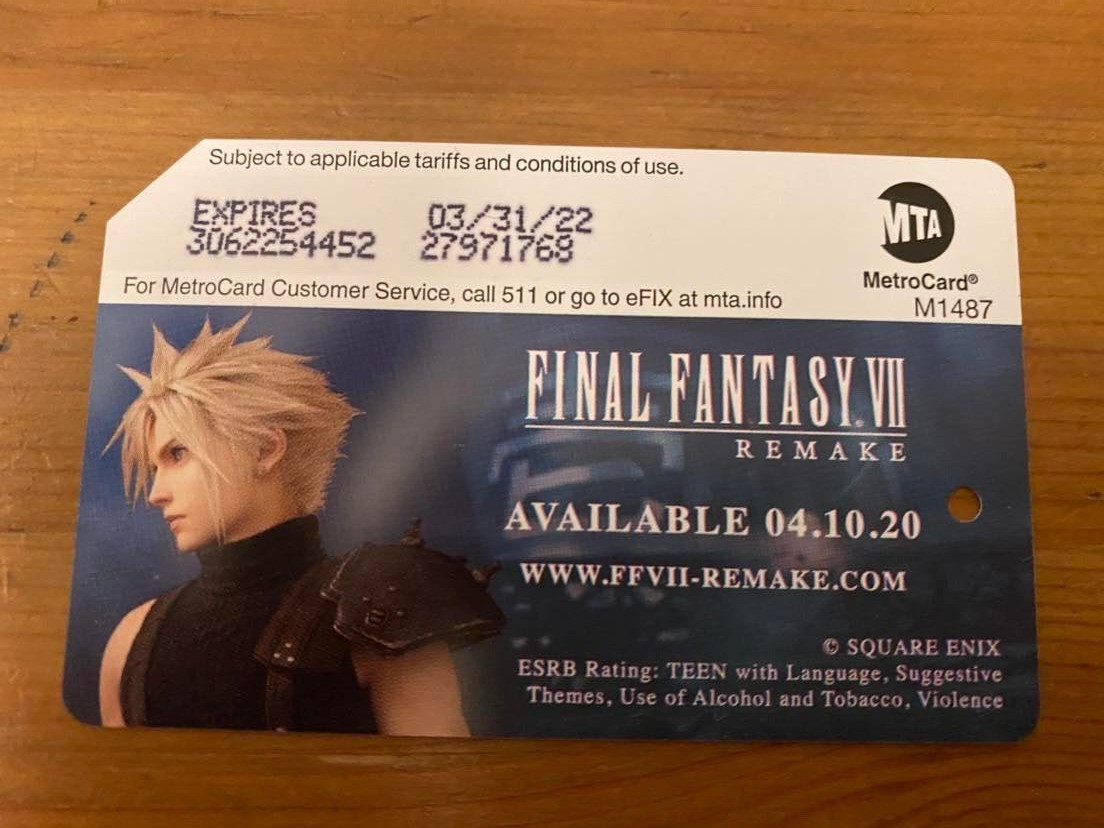 Final Fantasy VII 7 Remake Playstation 4 Metrocard Expired Collectible Limited