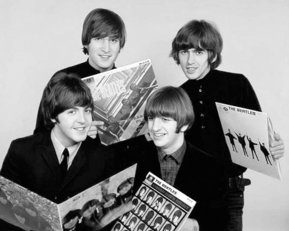 Early BEATLES Rare w Album Covers 8×10 B/W 1964 Studio Photo Print relatively HQ